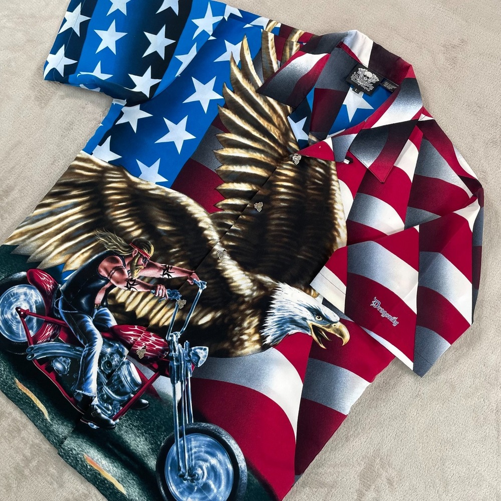Dragonfly Clothing USA Flag Bald Eagle Chopper Shirt Men Large American MAGA NEW